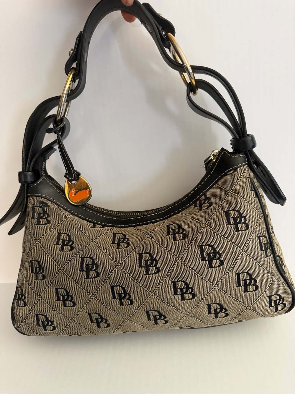 Dooney & Bourke Beige and Black Monogram Hobo Bag